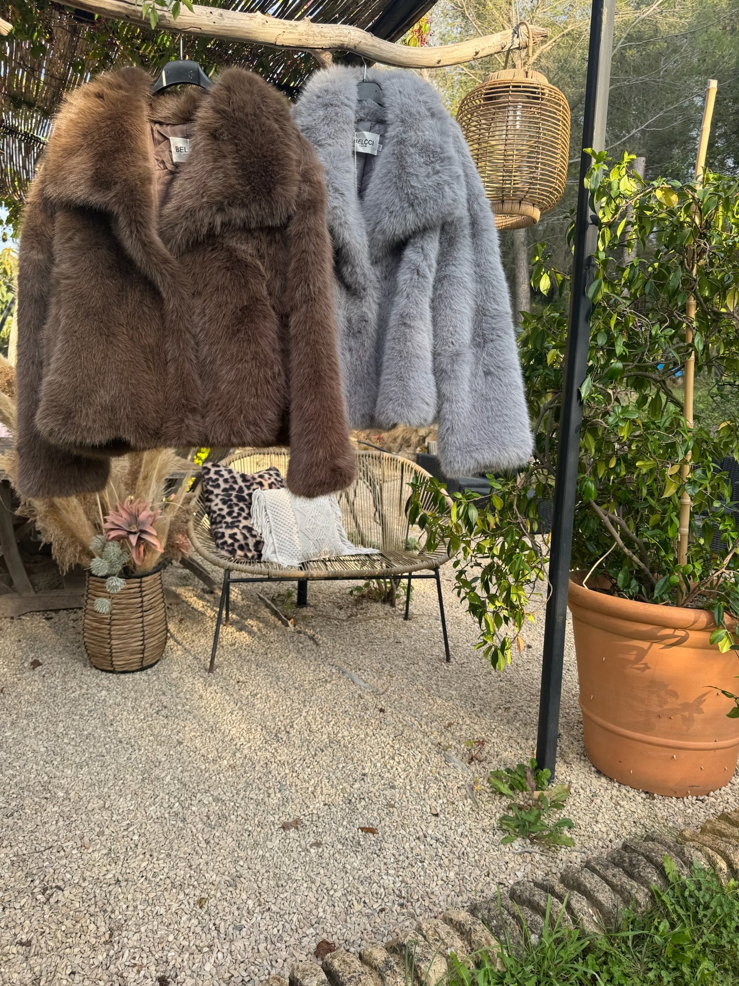 Manteau Fausse Fourrure Femme - Marron & Gris - S/M & M/L