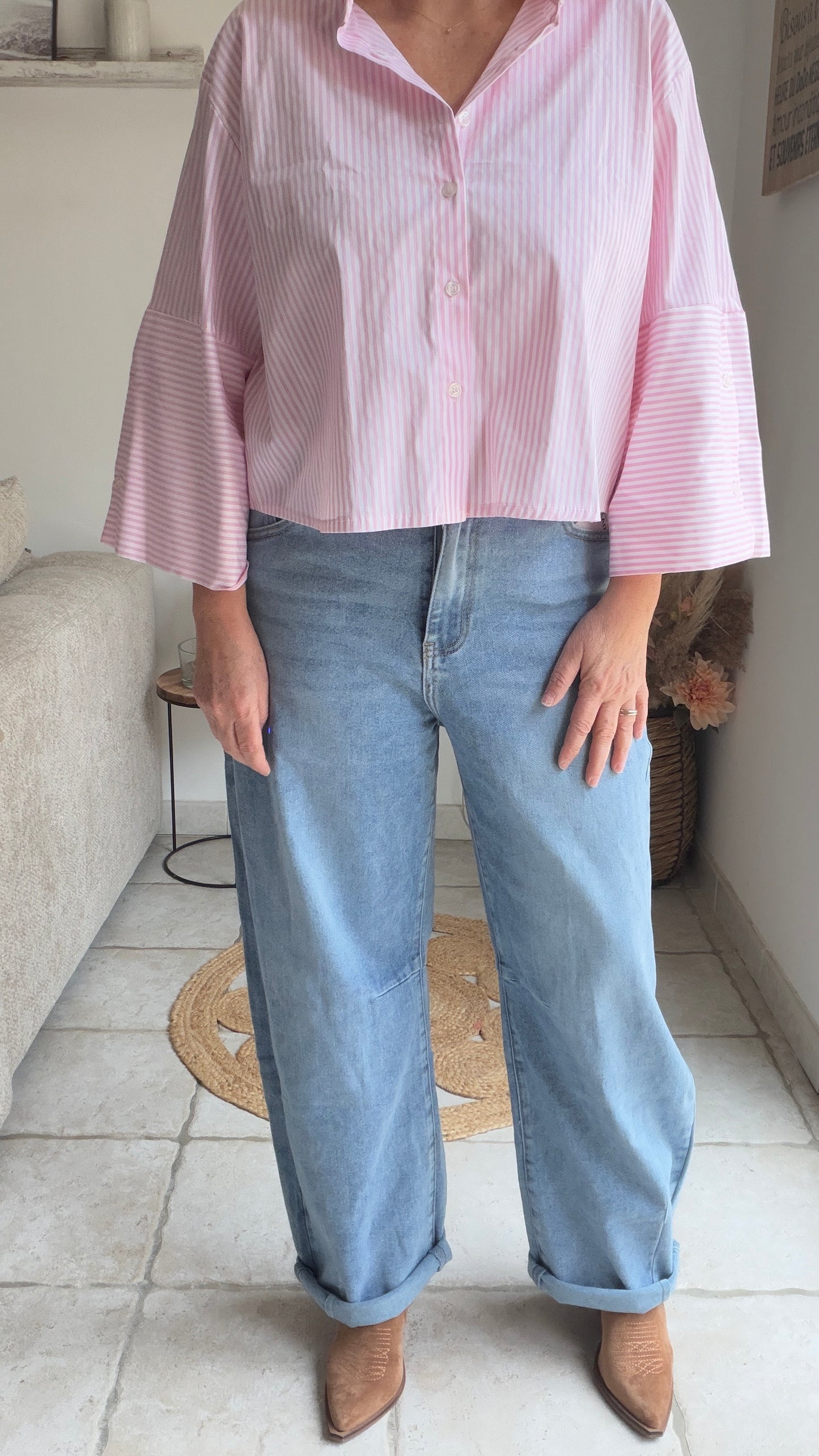 Chemise rayée rose