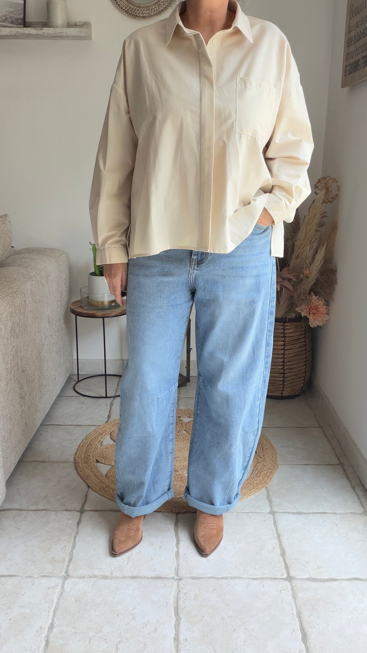 Chemise plissée beige