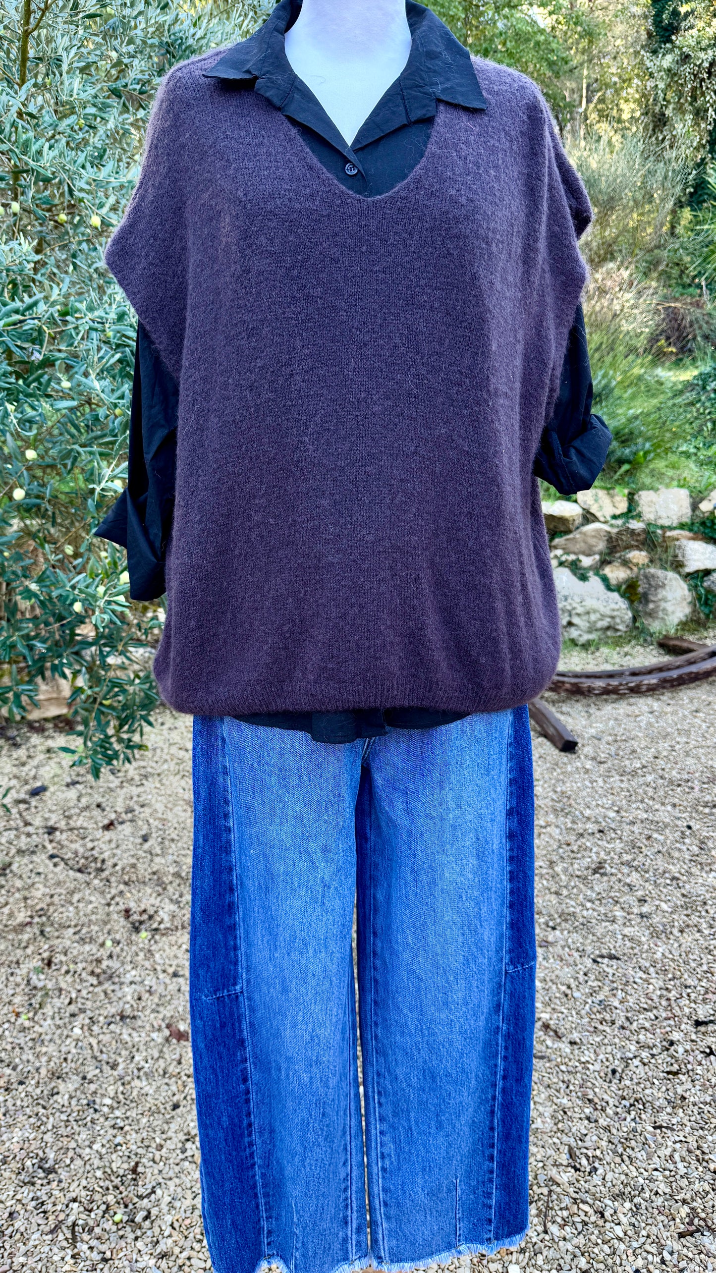 Pull Sans Manches Col V Femme