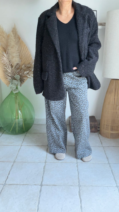 Jeans large leopard gris