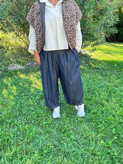 Doudoune Sans Manches Réversible Léopard - Marron & Camel