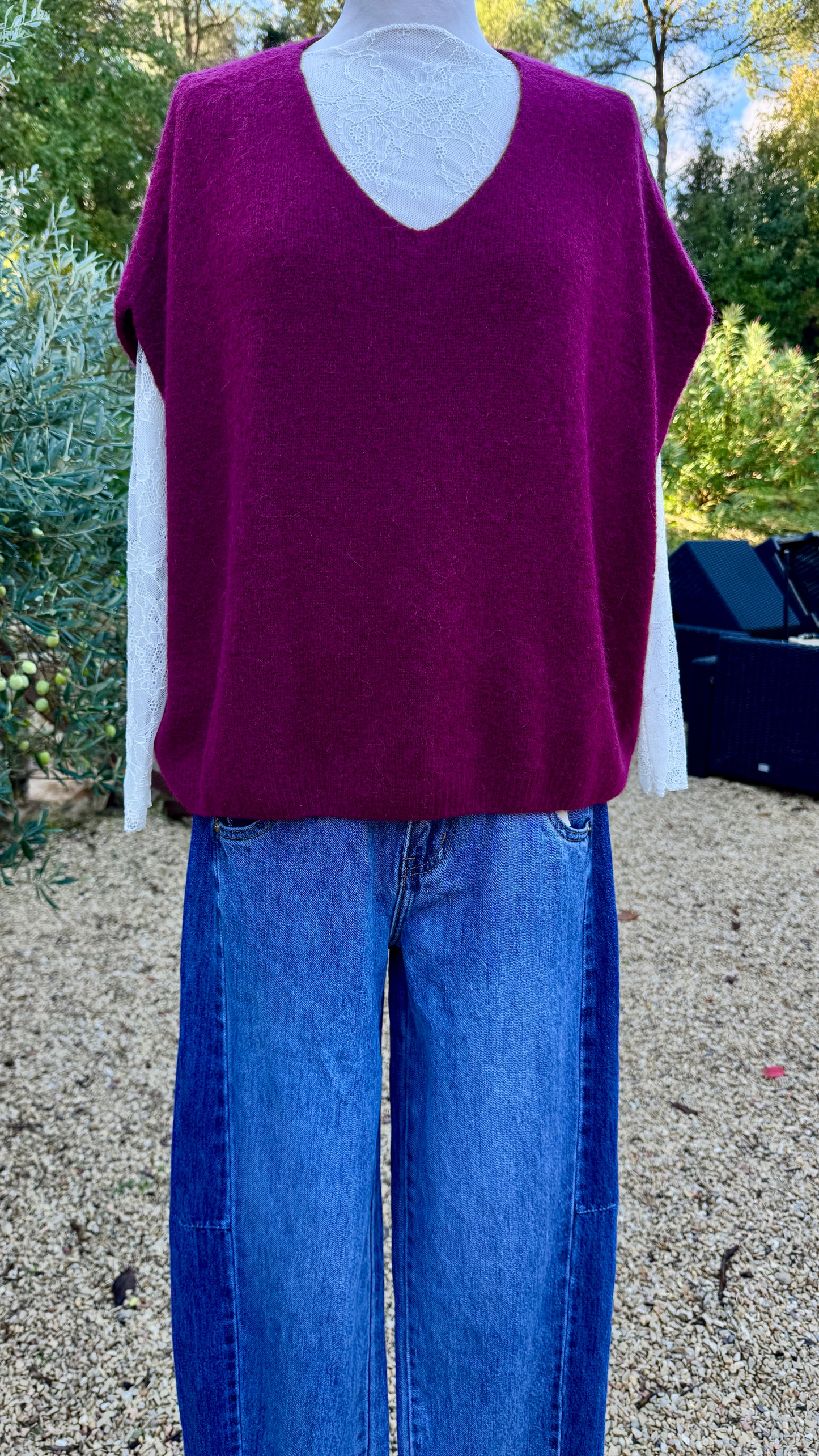 Pull Sans Manches Col V Femme