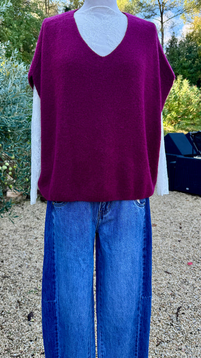 Pull Sans Manches Col V Femme