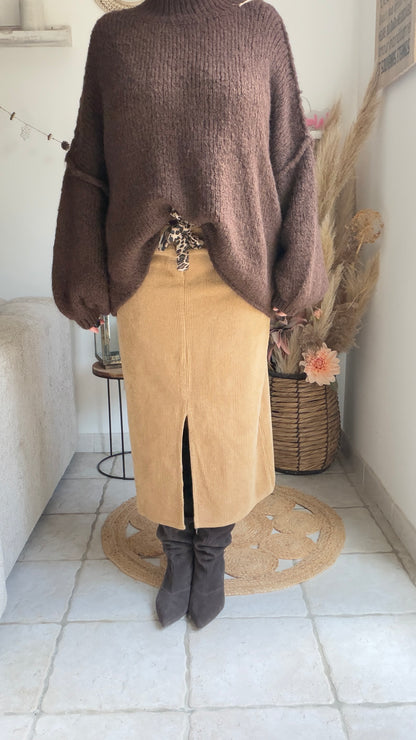 Jupe droite en velours camel