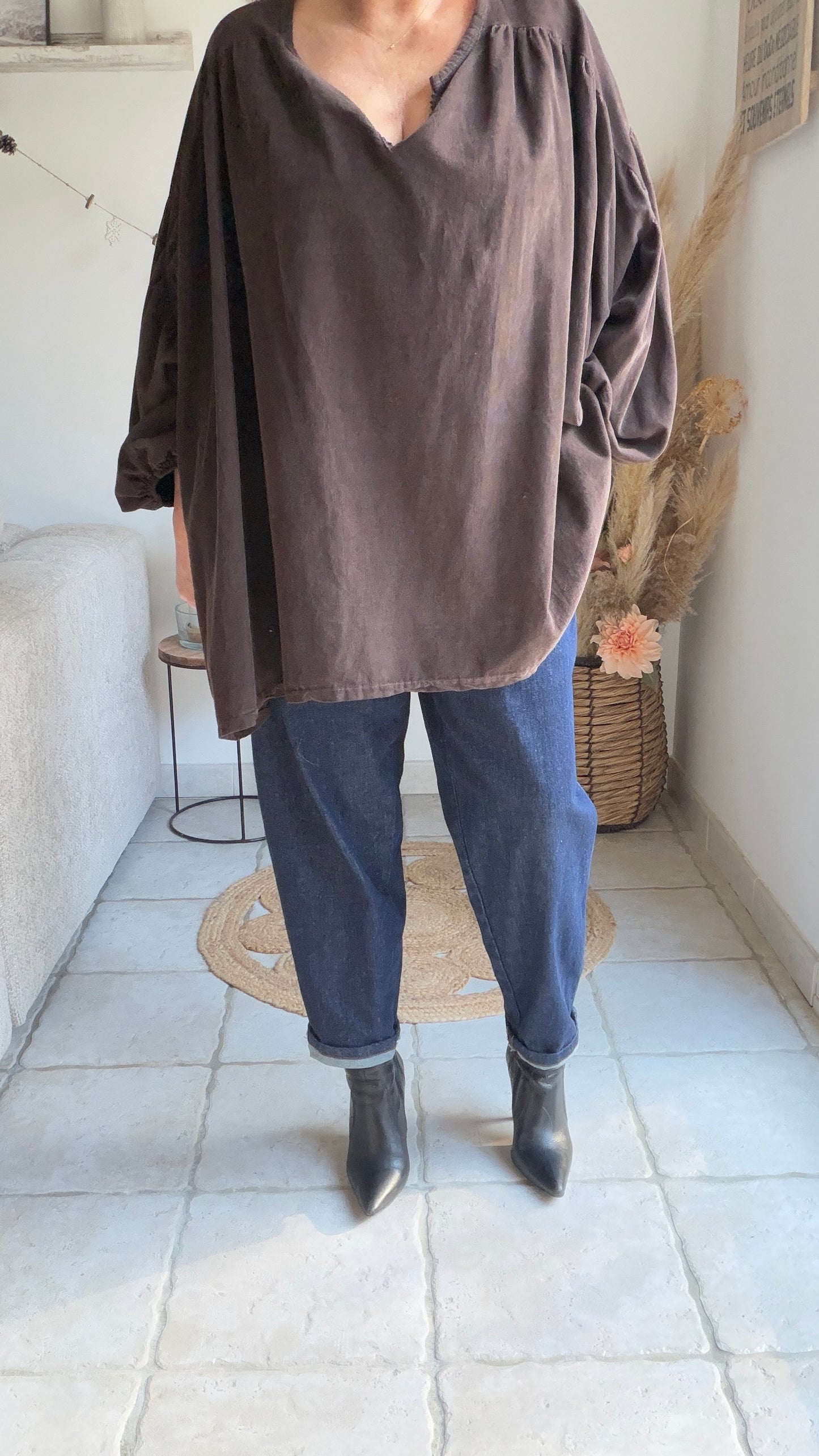 Chemise fluide en velours marron