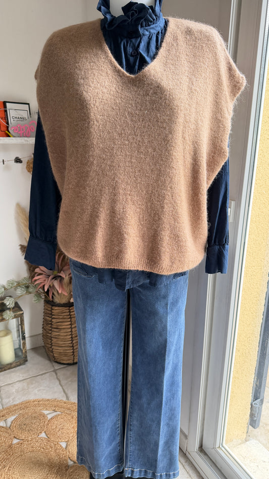 Pull Sans Manches Col V Femme