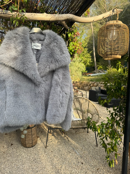 Manteau Fausse Fourrure Femme - Marron & Gris - S/M & M/L