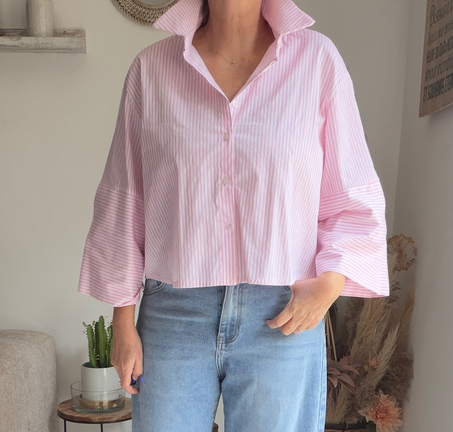 Chemise rayée rose