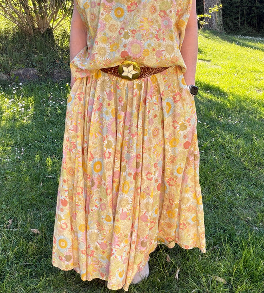 Jupe longue fleurie jaune