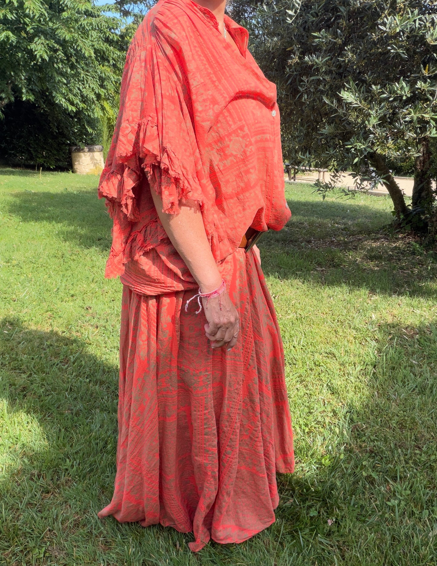 Chemise manche froufrou en voile de coton