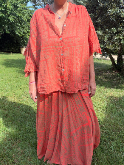 Chemise manche froufrou en voile de coton